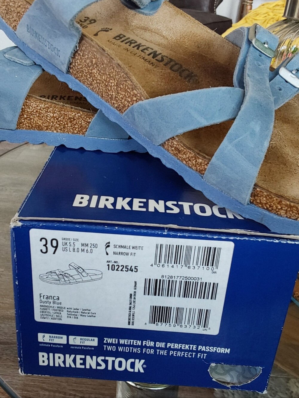 BIRKENSTOCK BLUE FRANCA NUBUCK SUEDE SANDALS 8 - Picture 5 of 5